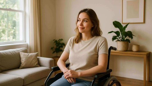 3分でわかる！車いすシーティング入門を学ぶ女性が車いすに座っている