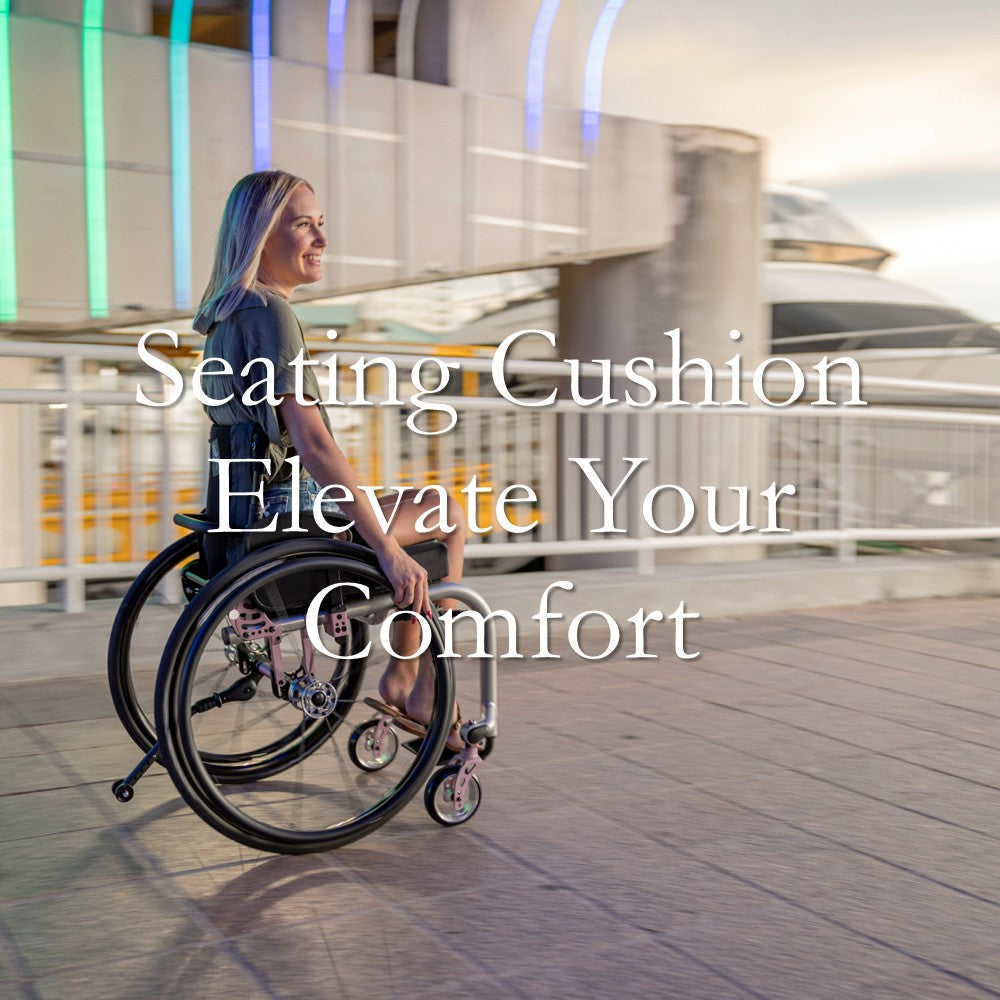 ki mobilityの車いすに高機能クッションを敷いて乗るキレイなアクティブ女性