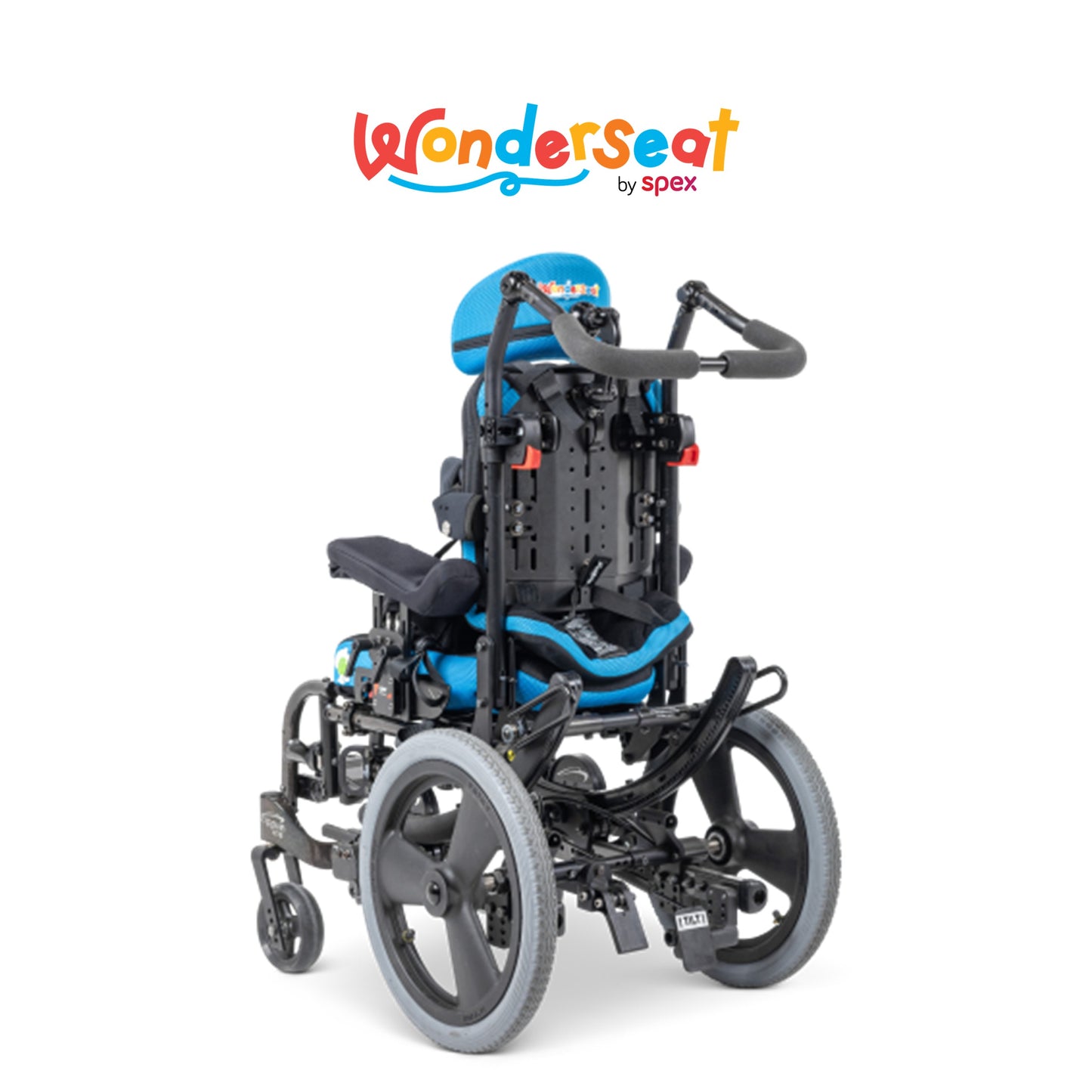 セミオーダー座位保持装置Wonderseat Spaceの後ろからの画像。子どもたちの成長をサポートするLittle Wave Flip。