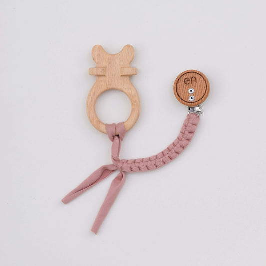 歯固め en ナチュラル 木製おもちゃとクリップ付きおしゃぶり紐の画像