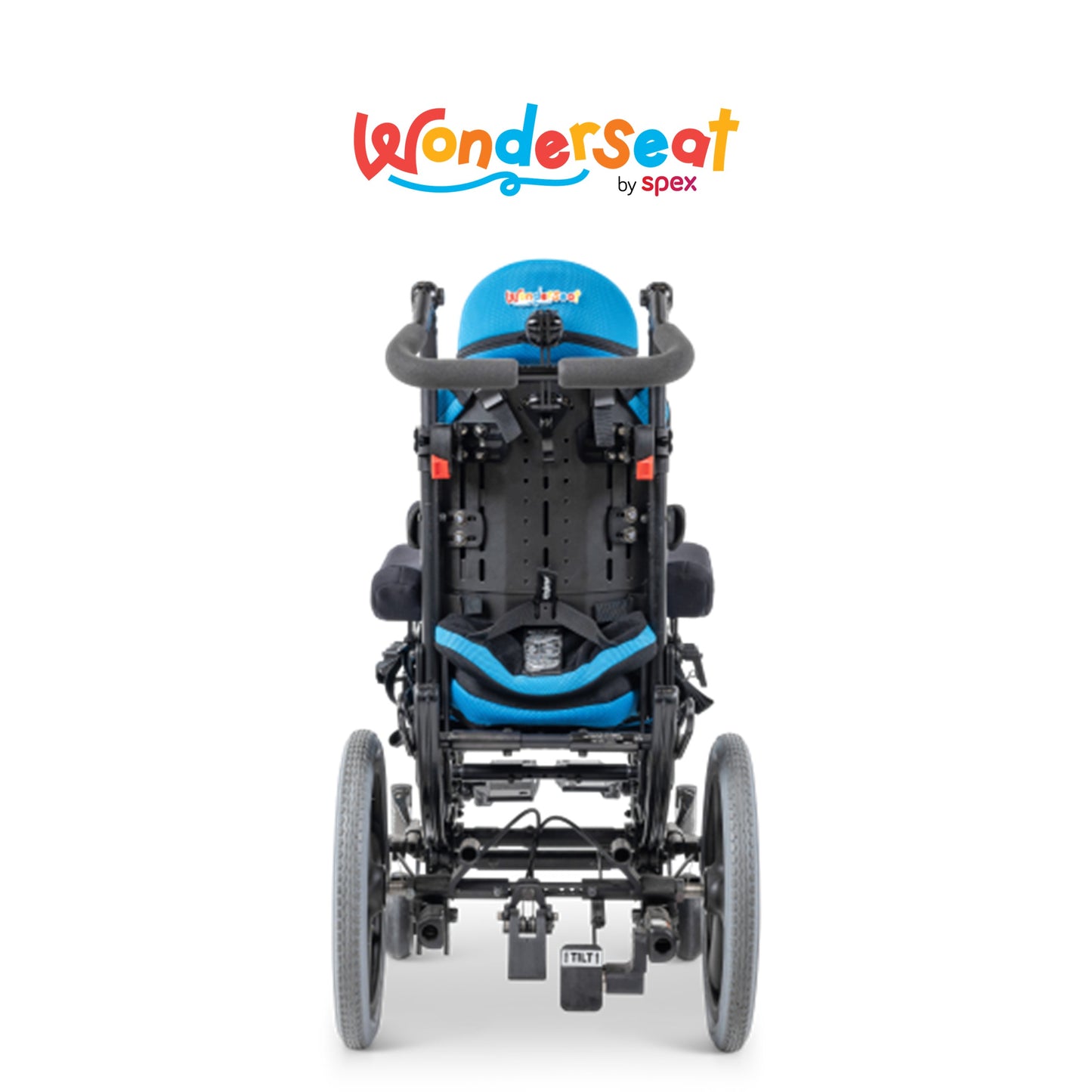 セミオーダー座位保持装置Wonderseat Spaceの背面ビュー。子どもたちの成長を支えるLittle Wave Flip。