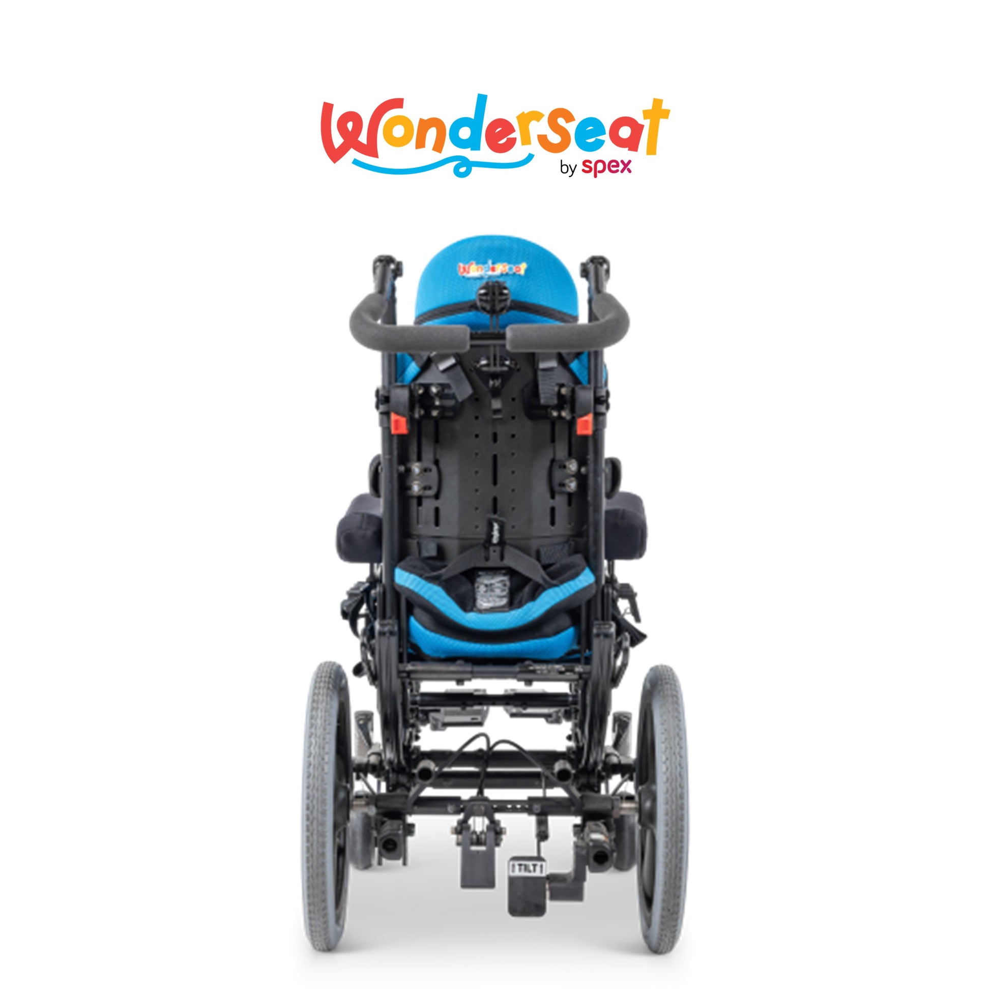 セミオーダー座位保持装置Wonderseat Spaceの背面ビュー。子どもたちの成長を支えるLittle Wave Flip。